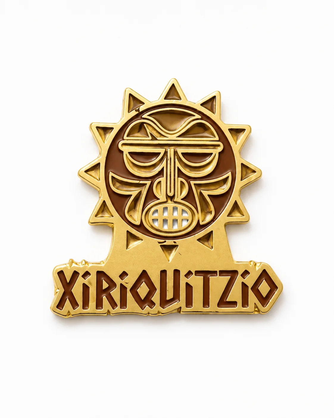 Pin metálico 3D Xiriquitizio en acabado oro viejo y esmalte café