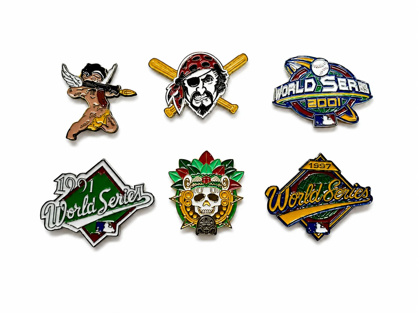Pines personalizados de beisbol con esmalte de colores y acabado metálico